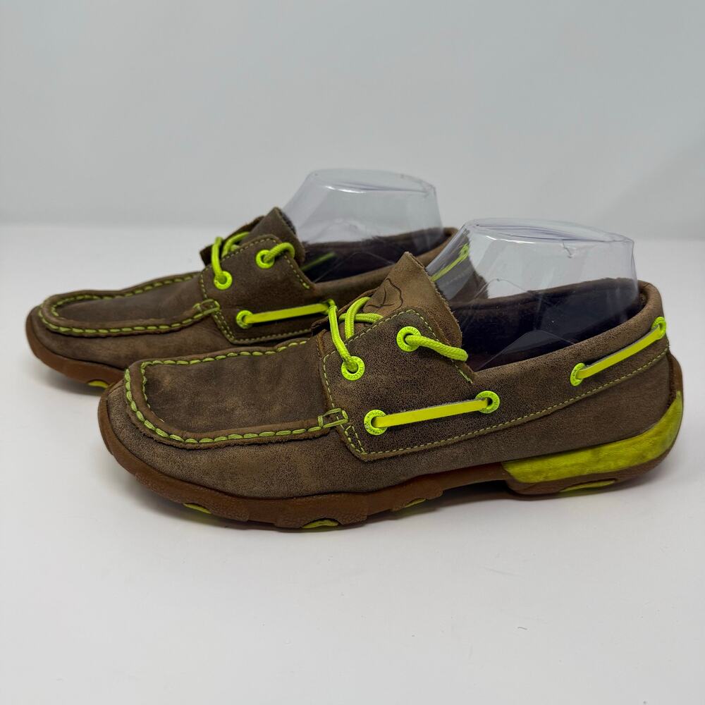 Twisted X  7.5 Leather Moccasins Boat Shoe Brown Yellow Skater Comfort Shoes - Picture 3 of 10